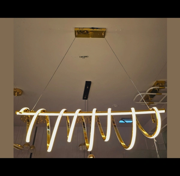 DELAMPS 1000MM Glossy Gold LED Pendant Chandelier Twisty Curl Lights Dining Room Lamp - Warm White