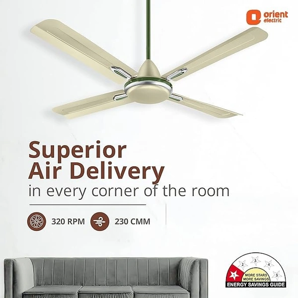 Orient Electric Quadro Ornamental 1200mm | 4 Blade, Premium BEE Star Rated Ceiling Fan - 1200 mm, Oyester Sea Green