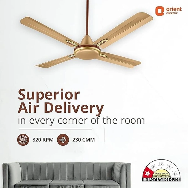 Orient Electric Quadro Ornamental 1200mm | 4 Blade, Premium BEE Star Rated Ceiling Fan - 1200 mm, Golden Chocolate