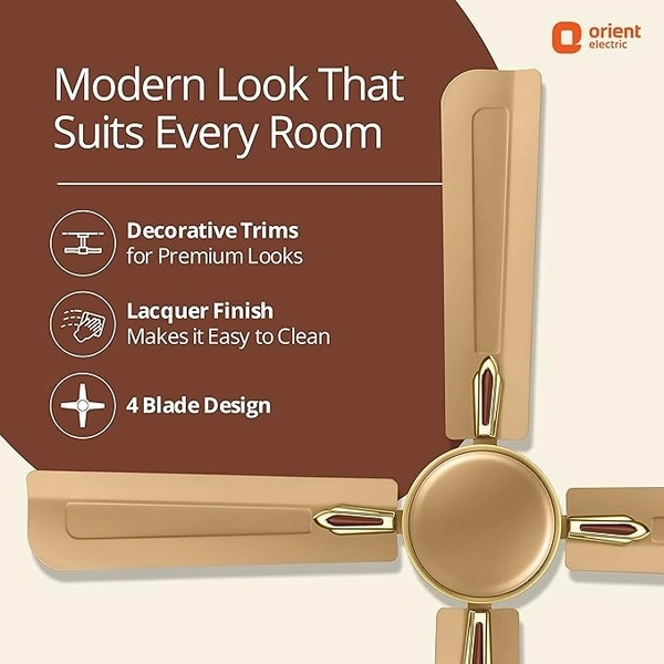 Orient Electric Quadro Ornamental 1200mm | 4 Blade, Premium BEE Star Rated Ceiling Fan - 1200 mm, Golden Chocolate