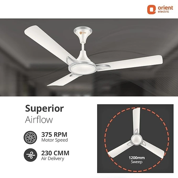 Orient Electric Kiara Shine 1200mm High Speed Ceiling Fan - 1200 mm, Pearl metallic White
