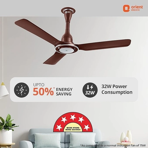 Orient Electric 1200 mm I Float| BLDC ceiling fan | BEE 5-star rated | Compatible with existing regulators | Up to 50% energy-saving | 3-year warranty | Lakeside Brown, pack of 1 - 1200 mm, Brown