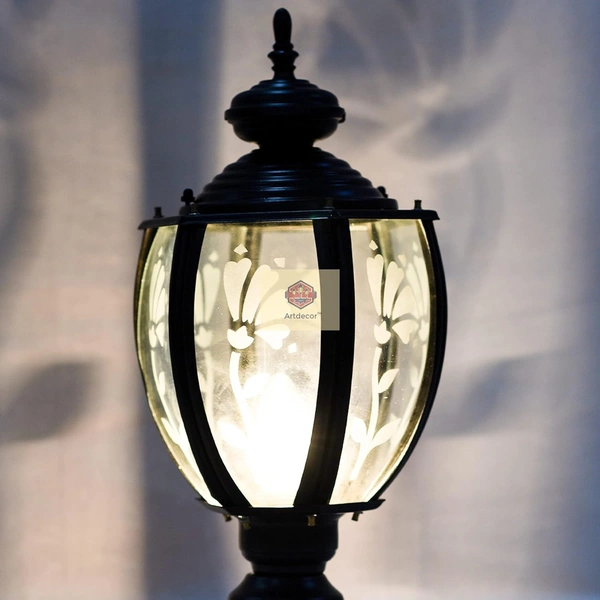 DELAMPS Black Curve Glass Clear/Frosted Flower Design Gate Light for (Home/Hotel/Garden/Lawn/Balcony/Corridor,Boundary Wall,Garden) B22 Pack of 1(Bulb not Included)