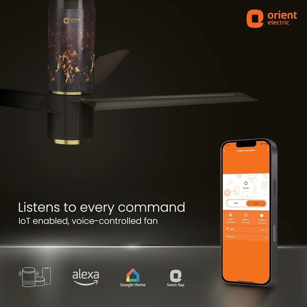 Orient Electric 1200mm Aeroslim Noiseless Energy Efficient BLDC Motor Smart Ceiling Fan with IoT, Remote & Under light (Flame Gold, Pack of 1) - 1200 mm, brown