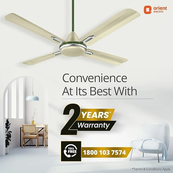 Orient Electric Quadro Ornamental 1200mm | 4 Blade, Premium BEE Star Rated Ceiling Fan - 1200 mm, Oyester Sea Green