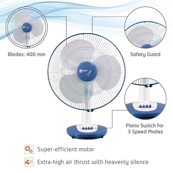 Orient Electric Desk-25 400mm Table Fan - 400mm, Azure blue-white