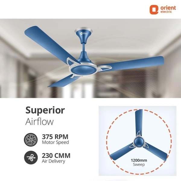 Orient Wendy BLDC Ceiling Fan 1200mm - 1200 mm, Azure Blue-Silver