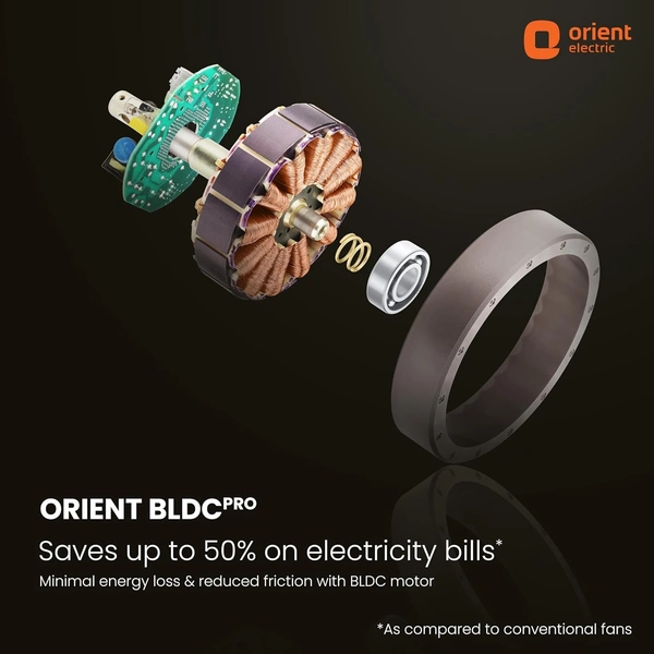 Orient Electric 1200mm Aeroslim Noiseless Energy Efficient BLDC Motor Smart Ceiling Fan with IoT, Remote & Under light (Flame Gold, Pack of 1) - 1200 mm, brown