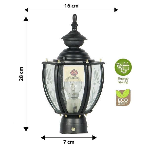 DELAMPS Black Curve Glass Clear/Frosted Flower Design Gate Light for (Home/Hotel/Garden/Lawn/Balcony/Corridor,Boundary Wall,Garden) B22 Pack of 1(Bulb not Included)