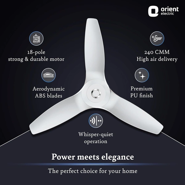 Orient Electric Aeroquiet Noiseless Premium Ceiling Fan for Home | 18-pole strong motor | 48 inch (1230 mm) (White, Pack of 1) - 1230 mm, white