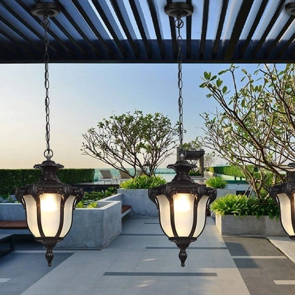 DELAMPS American Outdoor Waterproof Chandelier European Garden Corridor Grape Frame Pavilion Hanging Light Rustic Victorian E27 Exterior Waterproof Ceiling Pendant Light Adjustable Suspension