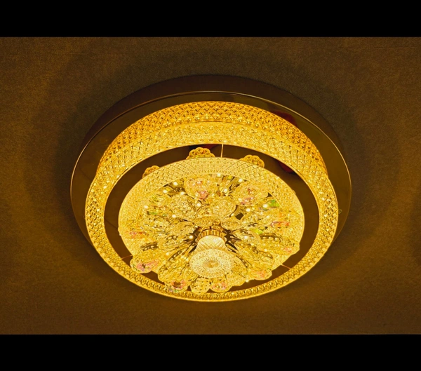 delamps Solid Crystal Mount LED Ceiling Layers Jhoomar/Chandelier for Home Decor(White and Silver, 24 inch)