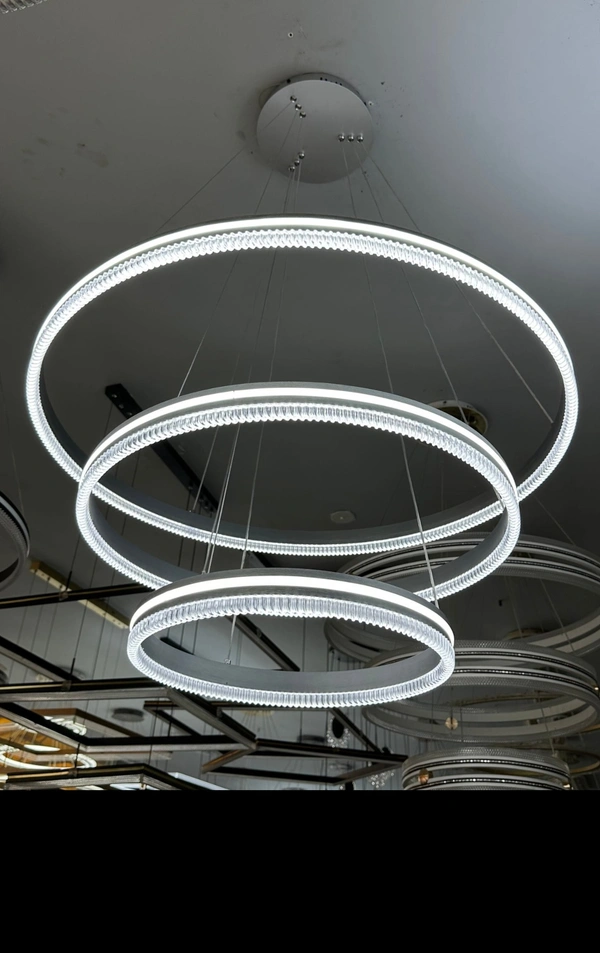 DELAMPS Chandelier for Living Room Ceiling Light 10 Inch 14 Inch 18 Inch Three Ring x H Adjustable up to 35" Warm White K9-3ring-Acorna Chandelier Ceiling Lamp (Yellow)