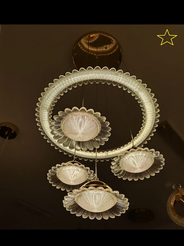 delamps Golden Meduza Chandelier | Modern Chandelier Light Fixture for Hallway, Living Room, Hotel & Entryways - 600mm Dia (Inbuilt LED) Antique Brass Finish