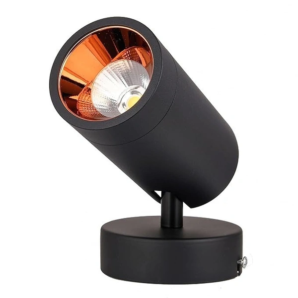 DELAMPS 12 Watts Gold Reflector Wall Mounted Spotlight, Focus Light, Warm White (Black Body) - Black