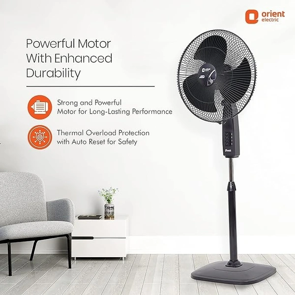 Orient Electric High Speed 400 MM Stand 37 Trendz Pedestal Fans with 3-Speed Piano Switch Control | Adjustable Height | 90-Degree Oscilation | 100% Copper Motor | 2 Years Warranty | Slate Grey - 400 mm, Slate Grey
