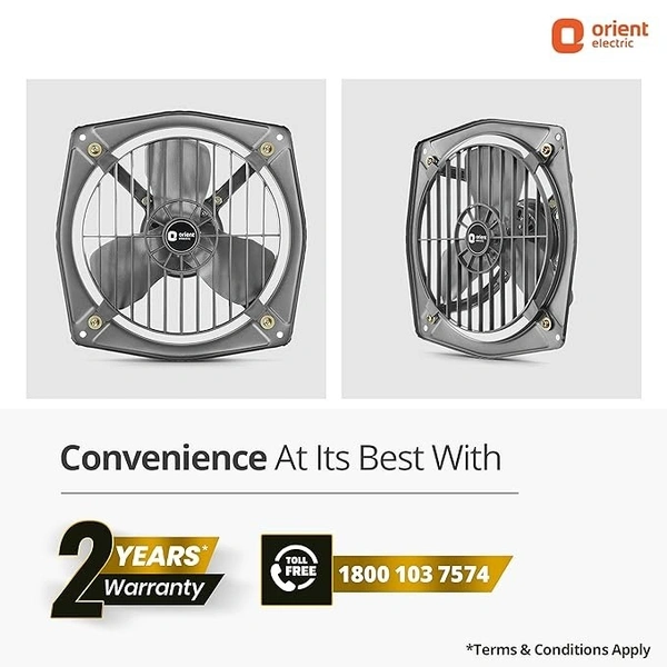 Orient Electric Hill Air 230mm Electric Exhaust Fan for Bathroom and Kitchen | Front-guard and Powder-coated Body | 2-year Warranty (Dark Grey) - 130mm, Black