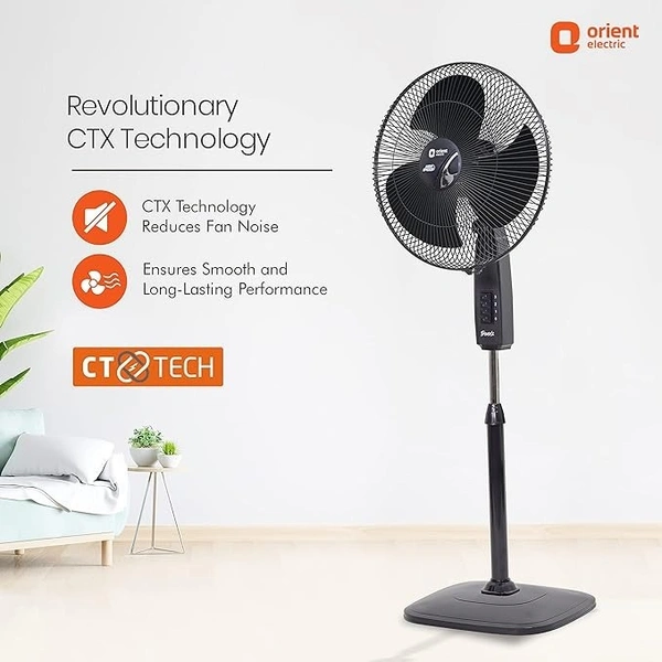 Orient Electric High Speed 400 MM Stand 37 Trendz Pedestal Fans with 3-Speed Piano Switch Control | Adjustable Height | 90-Degree Oscilation | 100% Copper Motor | 2 Years Warranty | Slate Grey - 400 mm, Slate Grey