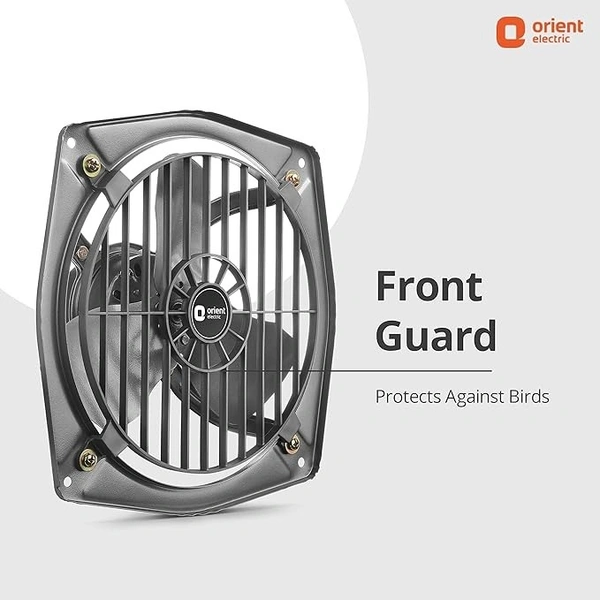 Orient Electric Hill Air 230mm Electric Exhaust Fan for Bathroom and Kitchen | Front-guard and Powder-coated Body | 2-year Warranty (Dark Grey) - 130mm, Black