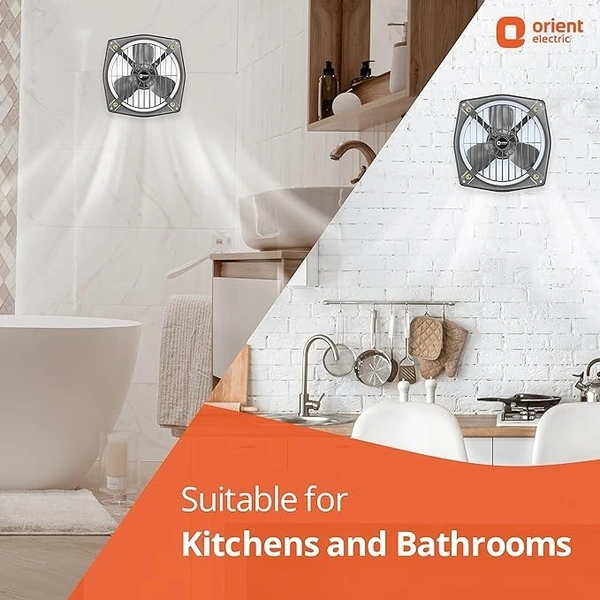 Orient Electric Hill Air 230mm Electric Exhaust Fan for Bathroom and Kitchen | Front-guard and Powder-coated Body | 2-year Warranty (Dark Grey) - 300mm, Dark Grey