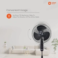 Orient Electric High Speed 400 MM Stand 37 Trendz Pedestal Fans with 3-Speed Piano Switch Control | Adjustable Height | 90-Degree Oscilation | 100% Copper Motor | 2 Years Warranty | Slate Grey - 400 mm, Slate Grey