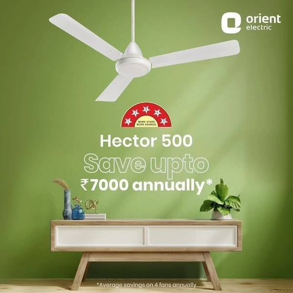 Orient Electric’s 1400 mm Hector 500 | BLDC fan with regulator compatibility | Saves up to 50% on electricity bills | 3-year warranty | White, pack 1 - 1400 mm, white