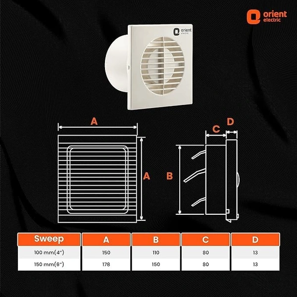 Orient Electric 100 MM Smart Air Exhaust Ventilator Fan (White) - 100mm, Off white
