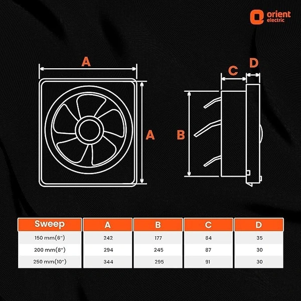 Orient Electric Ventilator Dx 200mm Fan (White) (White) - 250mm, White