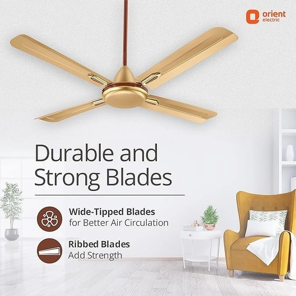 Orient Electric Quadro Ornamental 1200mm | 4 Blade, Premium BEE Star Rated Ceiling Fan - 1200 mm, Golden Chocolate