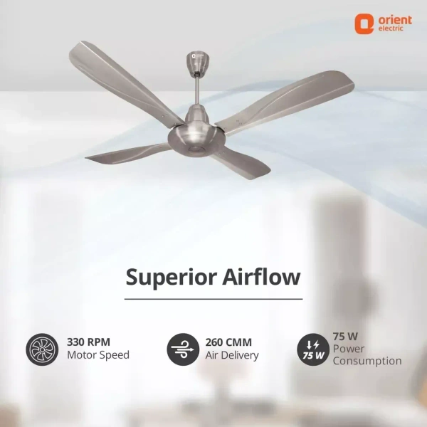 Orient Electric Stallion 1320 mm 4 Blade Ceiling Fan (Antique Copper, Pack of 1) - 1320 mm, Pewter Finish