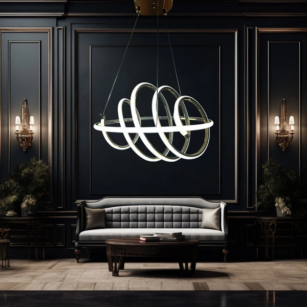 DELAMPS ROUND Ring GOLD  Body Modern  LEDhanging light for Dining Living Room Office Hanging suspension Fancy Lamp - WARM WHITE, Rose gold-JL7082