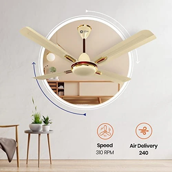Orient Electric Quadro Ornamental 1200mm | 4 Blade, Premium BEE Star Rated Ceiling Fan - 1200 mm, Metallic Ivory-Cherry
