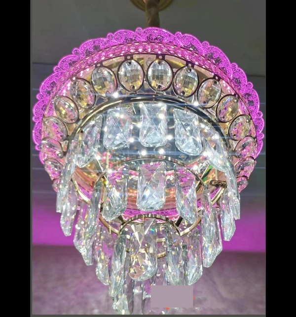 Round Shape Cristal led Chandelier Multicolour, Metal