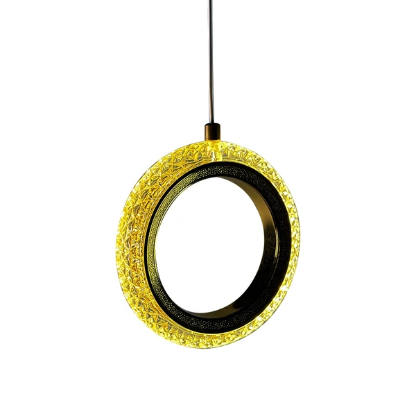 DELAMPS Ring Hanging Pendent Light for Bedroom, Living Room, Interior Design, Balcony(AC, Metal & Crystal)