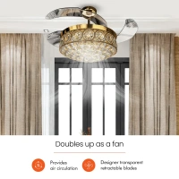 ORIENTELECTRIC Eleganza Luxury Chandelier Ceiling Fan with Retractable Blades, Mood Lighting & Remote 1200mm EZ02 - 1200 mm, Gold