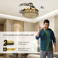 ORIENTELECTRIC Eleganza Luxury Chandelier Ceiling Fan with Retractable Blades, Mood Lighting & Remote 1200mm EZ02 - 1200 mm, Gold