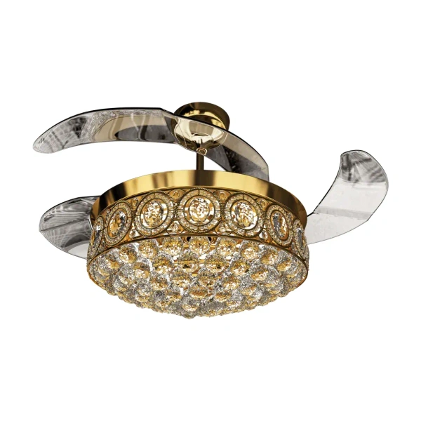 ORIENTELECTRIC Eleganza Luxury Chandelier Ceiling Fan with Retractable Blades, Mood Lighting & Remote 1200mm EZ02 - 1200 mm, Gold