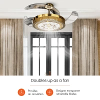 Eleganza Luxury Chandelier Ceiling Fan with Retractable Blades, Mood Lighting & Remote, EZ01 - 1200 mm, gold