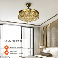 ORIENTELECTRIC Eleganza Luxury Chandelier Ceiling Fan with Retractable Blades, Mood Lighting & Remote 1200mm EZ02 - 1200 mm, Gold