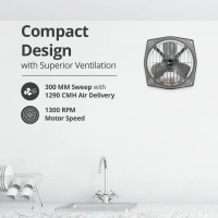 Orient Electric Hill Air 230mm Electric Exhaust Fan for Bathroom and Kitchen | Front-guard and Powder-coated Body | 2-year Warranty (Dark Grey) - 300mm, Dark Grey