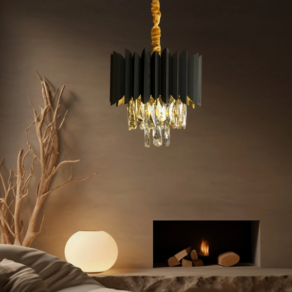 DELAMPS 1193/300mm  medium size black crystal chandelier for kitchen , bedroom two color (warm white, white)