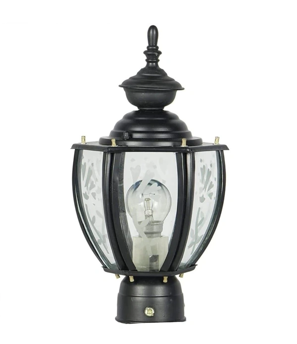 DELAMPS Black Curve Glass Clear/Frosted Flower Design Gate Light for (Home/Hotel/Garden/Lawn/Balcony/Corridor,Boundary Wall,Garden) B22 Pack of 1(Bulb not Included)