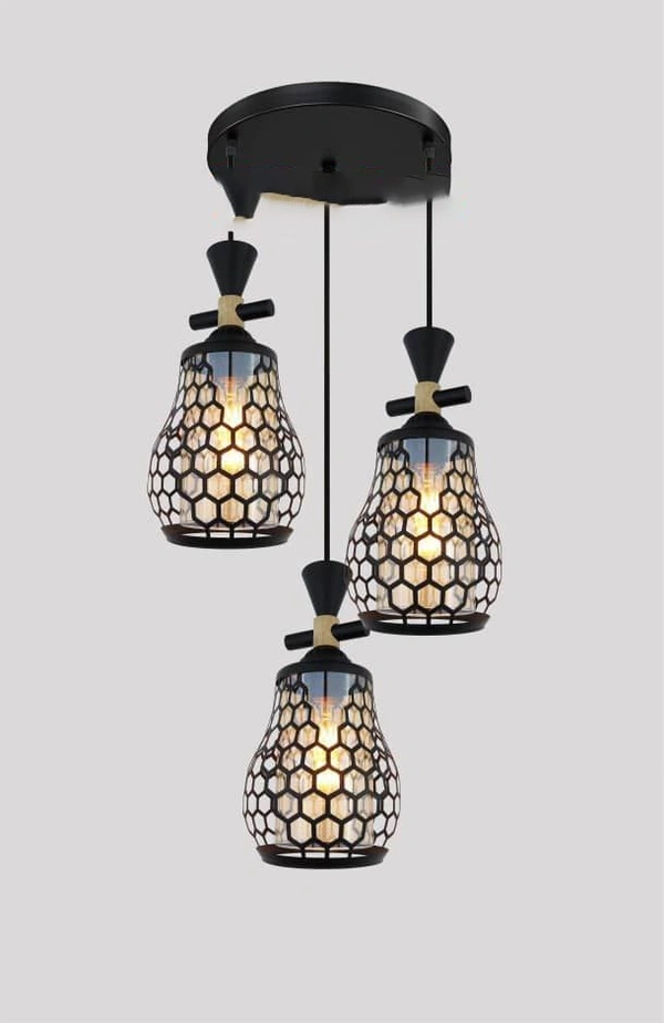 Rustic Black Metal Retro Matte Black Adjustable 3-Lights Hanging Lighting Pendant Lamp Fixture for Kitchen Island, Barn, Dining Room, Cafe, Farmhouse