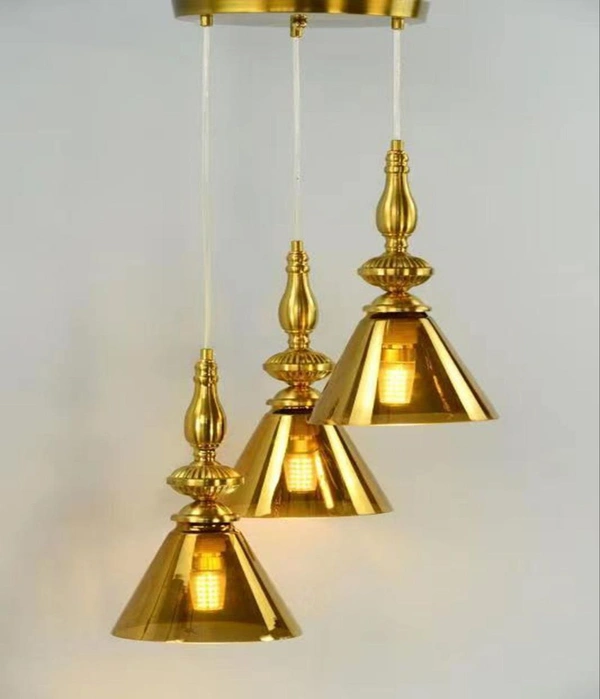 DELAMPS Light, Small Umbrella-Shaped Hanging Lights with Lifting, Brushed Brass Suspension Lamps for Dining Room, Kitchen Island, Warehouse, Farmhouse