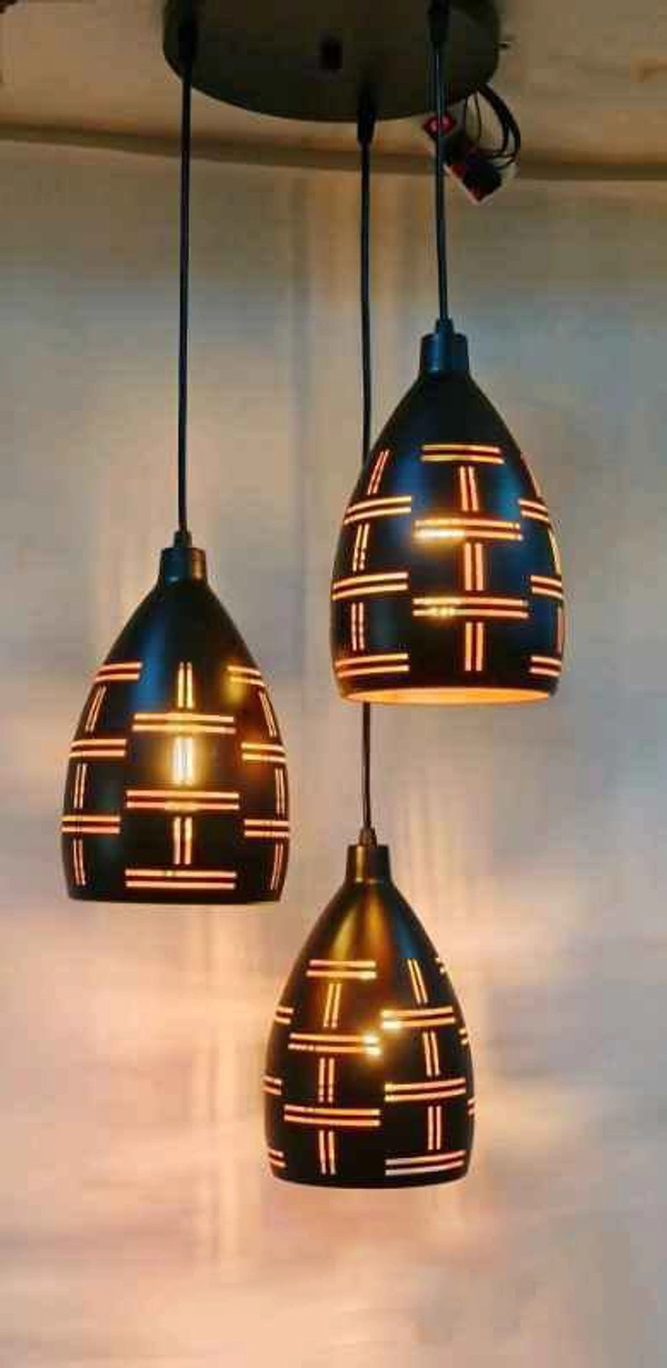 DELAMPS Aluminium Long Cuting 3 Light Linear Cluster Hanging Light Ceiling Pendant Lamp, Black