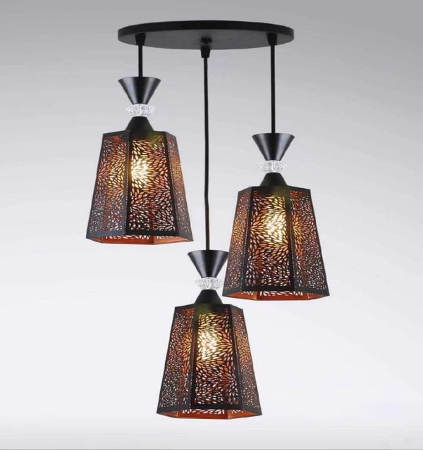 DELAMPS 3X Battery Operated Chandelier with Remote Hanging Lamps Wireless Outdoor Pendant Lights for Gazebo Porch LED Bulb Black Fireworks Shades Lanterns Night Light for Bedroom Patio Pergola