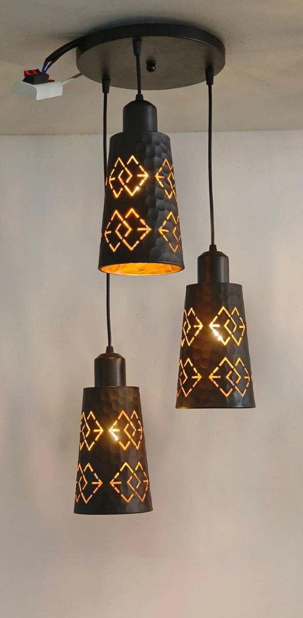 DELAMPS Cone Cutting Design Hanging Light for Bedroom, Restaurants, Cafe Pendants Ceiling Lamp (Black)