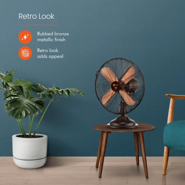 Orient Electric RETRO T12 RUBBED BRONZE 400 mm 4 Blade Table Fan (Rubbed Bronze, Pack of 1) - 300mm, Hairy Heath