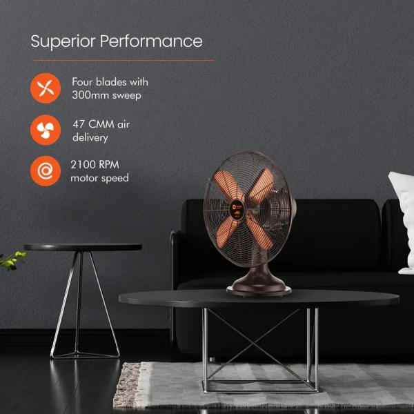 Orient Electric RETRO T12 RUBBED BRONZE 400 mm 4 Blade Table Fan (Rubbed Bronze, Pack of 1) - 300mm, Hairy Heath