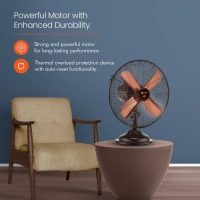 Orient Electric RETRO T12 RUBBED BRONZE 400 mm 4 Blade Table Fan (Rubbed Bronze, Pack of 1) - 300mm, Hairy Heath